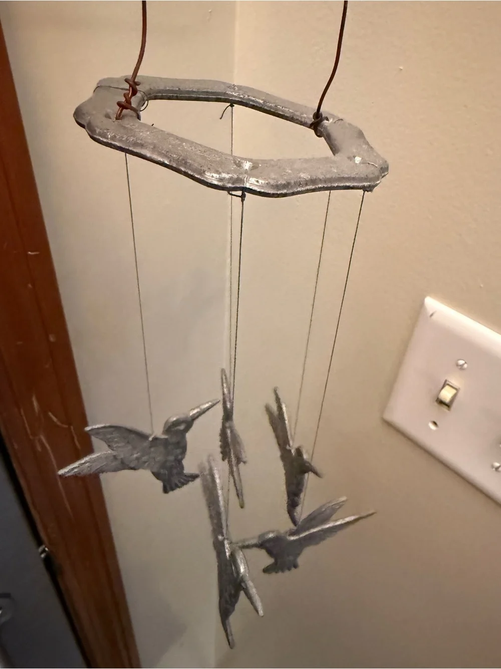Vintage Pewter Hummingbird Wind Chime Mobile – Silver Tone